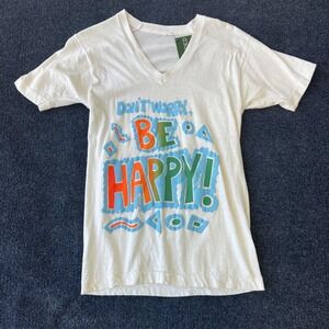 Vintage Don't Worry Be Happy Shirt Mens Medium White 80s Style Graphic Tee